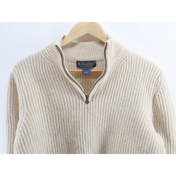 Brooks Brothers Scottish Lambswool Sweater 1/4 Zip L Large Mens Beige KEKO9151 - Picture 2 of 6